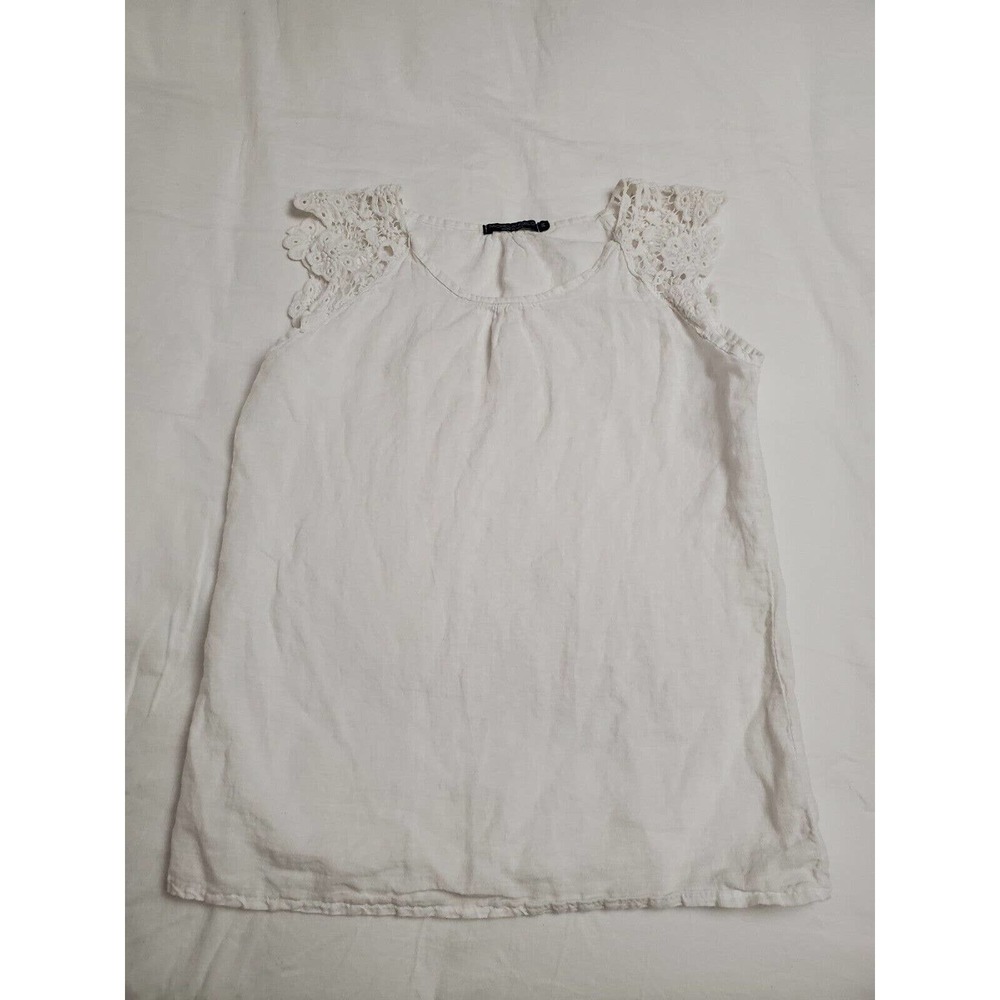 Michelangelo Women's 100% Linen White Crochet Blouse Size M EUC Made In Italy